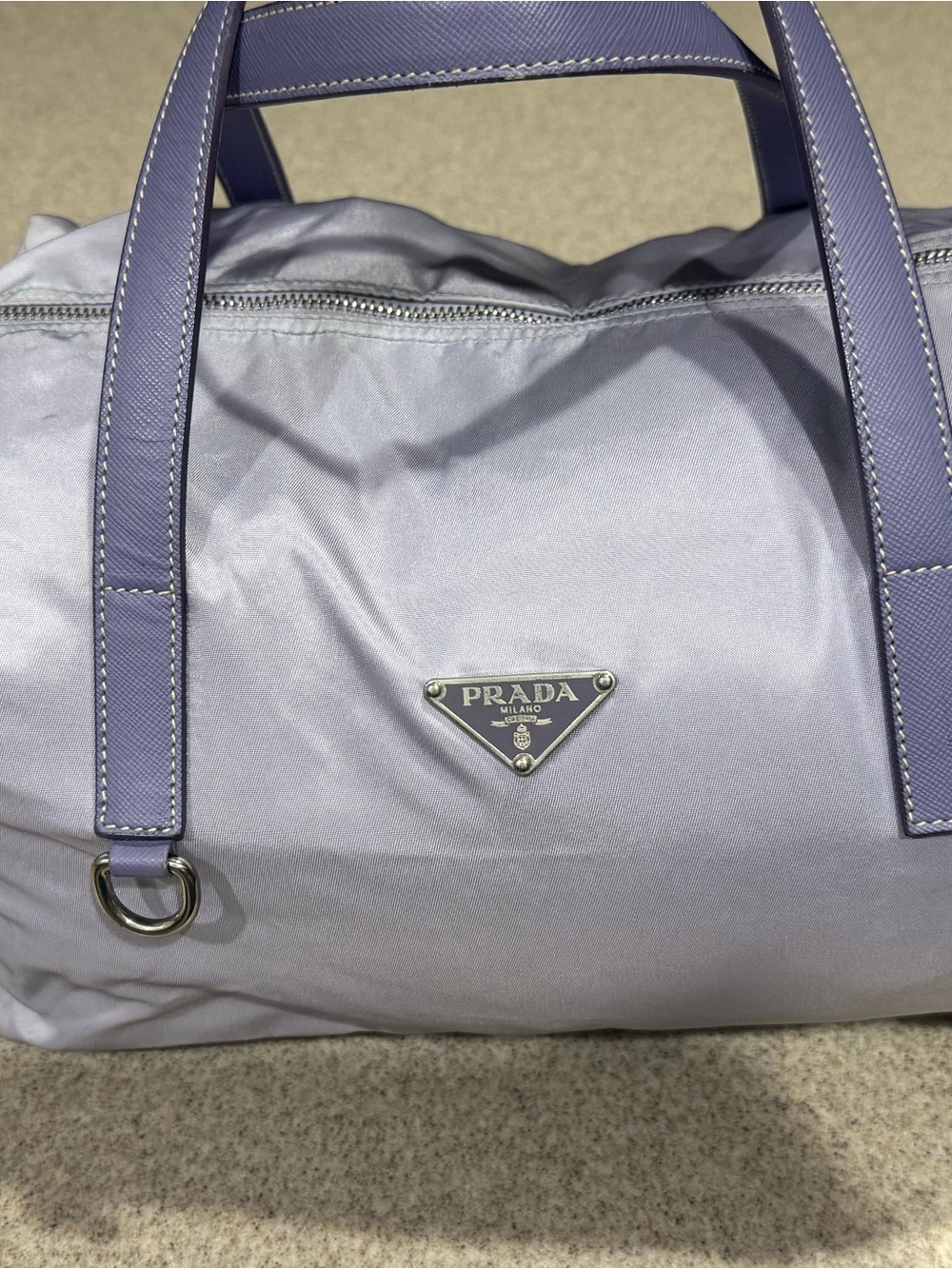 Prada Lavender Nylon Travel Tote with Triangular Logo